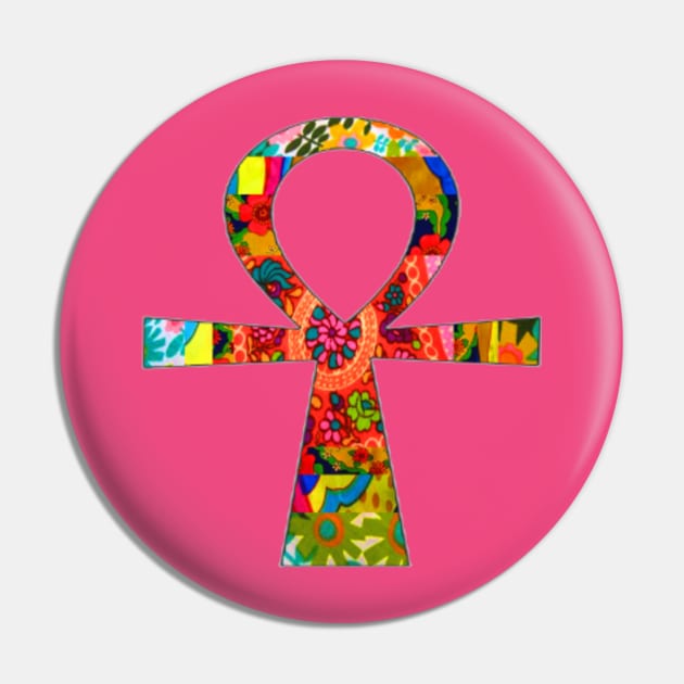 Groovy Retro Fabric Ankh Pin by artbyomega