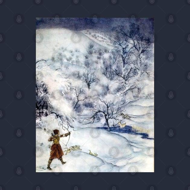 Woman Hunting in the Snow - Arthur Rackham by forgottenbeauty