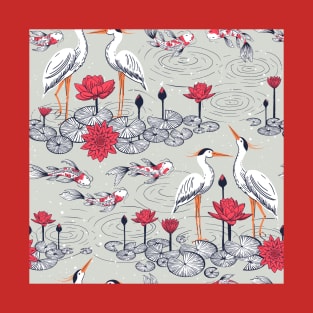 Koi fishes - Japanese carps, water lilies and cranes. T-Shirt