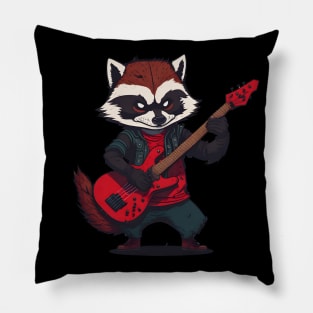 A Raccoon playing a Guitar Pillow