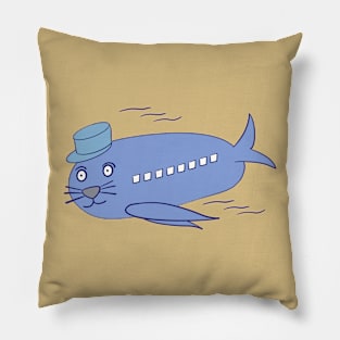 Flying Seal Airplane, Blue, Silly Animal Design, Funny Animal Pillow