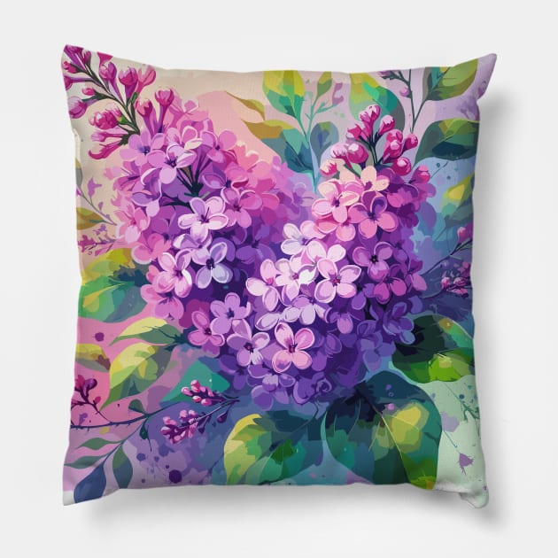 Pink Lilac Flower Pillow by Jenni Arts
