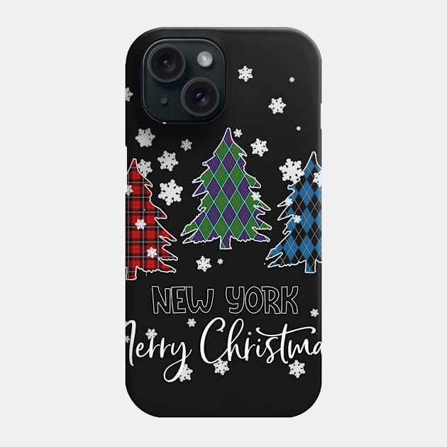 New York Merry Christms Buffalo Plaid Xmas Tree  Phone Case by Barnard