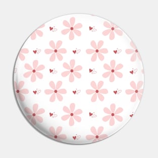 Cute Girly Pink Spring Flowers with Tiny Hearts Pattern Pin