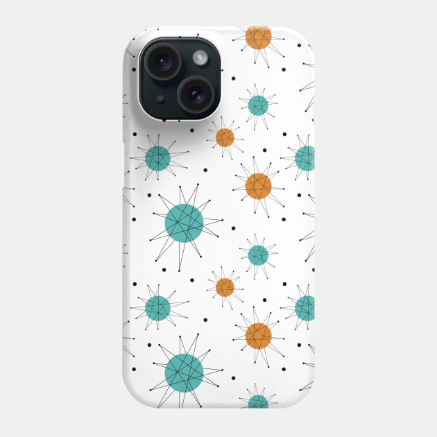 Atomic Age Turquoise Orange Franciscan Starburst Mid Century Pattern Phone Case by OrchardBerry