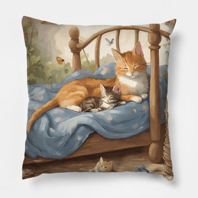 Whimsical Cat and Kitten Pillow by Souls.Print