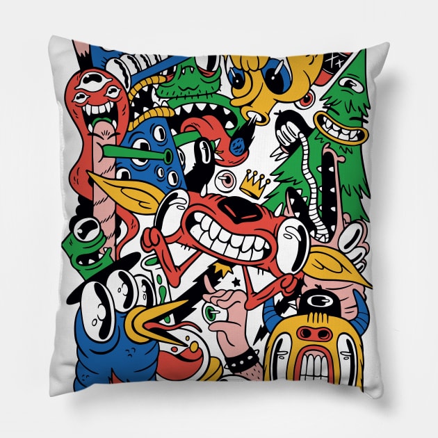 Colorful Collage of Monster Doodles Pillow by SLAG_Creative