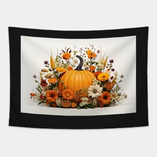 Fall Pumpkin and Flowers Tapestry