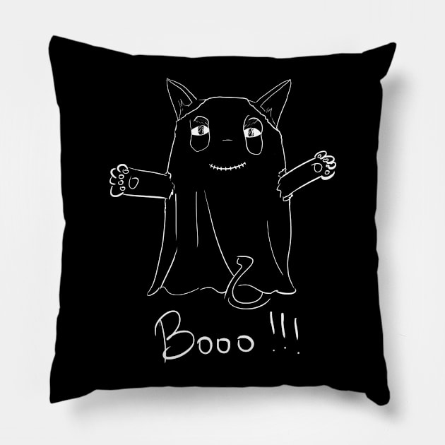 Halloween Ghosty Cat Pillow by Rishirt