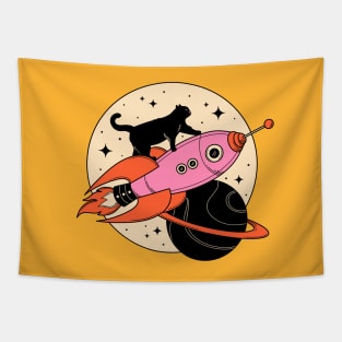 Space Walker Black Cat in yellow Tapestry