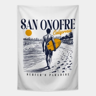 Vintage Surfing San Onofre, California // Retro Surfer Sketch // Surfer's Paradise Tapestry