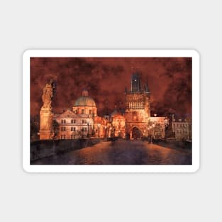 Night at Charles Bridge in Prague Magnet