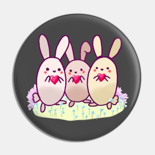 Three cute bunnies with hearts Pin