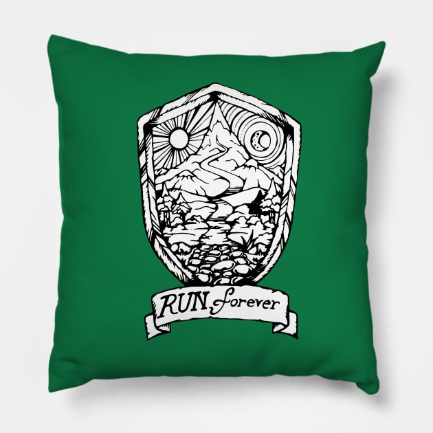 Run Forever Sun and Moon, Day and Night Emblem Pillow by bangart