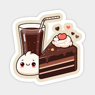 Chocolate Cake and Cola Drink in Kawaii Style | Cute Kawaii Food Art Magnet