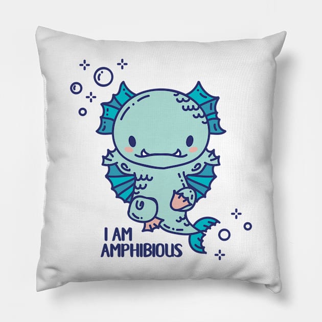 Cute Amphibious monster swimmer Pillow by SPIRIMAL