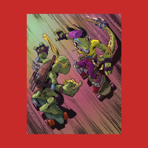 TMNT Michelangelo and Mondo Gecko by markodjeska