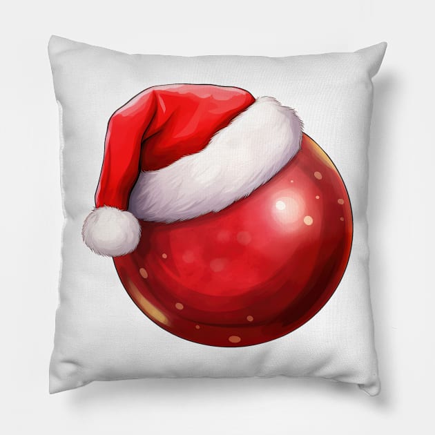 Christmas Pool Ball in Santa Hat Pillow by Chromatic Fusion Studio