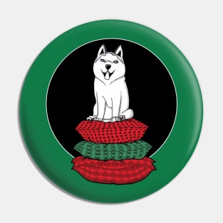 Cute White Husky Christmas colors Pin