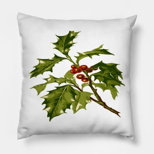 Sprig of Holly Christmas Red Berry Pillow