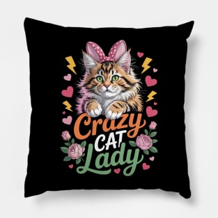 Floral Fashion British Longhair Crazy Cat Lady Mother Mommy Pillow