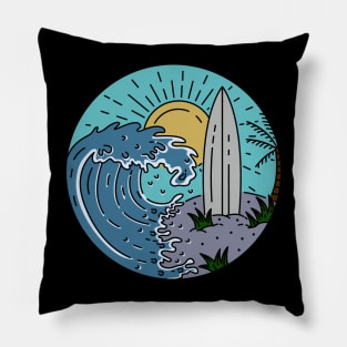 Summer Beach Wave Surfing Pillow