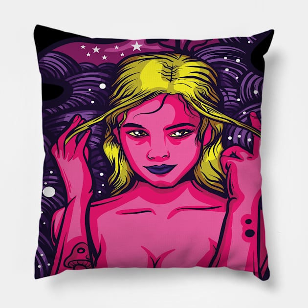 Shroom In Space Psychedelic Mushrooms Gift Shrooms design Pillow by Linco