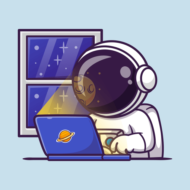 Cute Astronaut Working On Laptop In Space Cartoon by Catalyst Labs