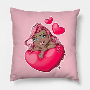 Girl in love pink hair gray eyes Pillow