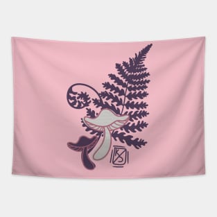 Pink Mushroom and Fern Tapestry