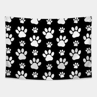 Paw Pattern, Paw Prints, Dog Paws, Black and White Tapestry