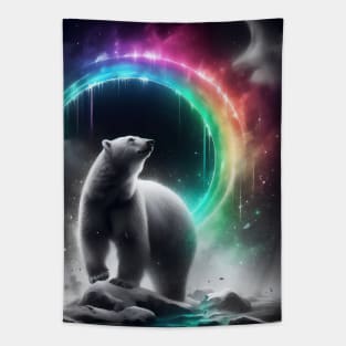 Monochromatic Polar Bear Within Rainbow Color Splash Tapestry