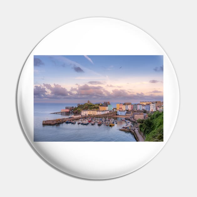 Tenby Harbour Sunset Pin by RJDowns