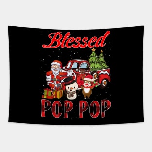 Blessed Pop Pop Red Plaid Christmas Tapestry
