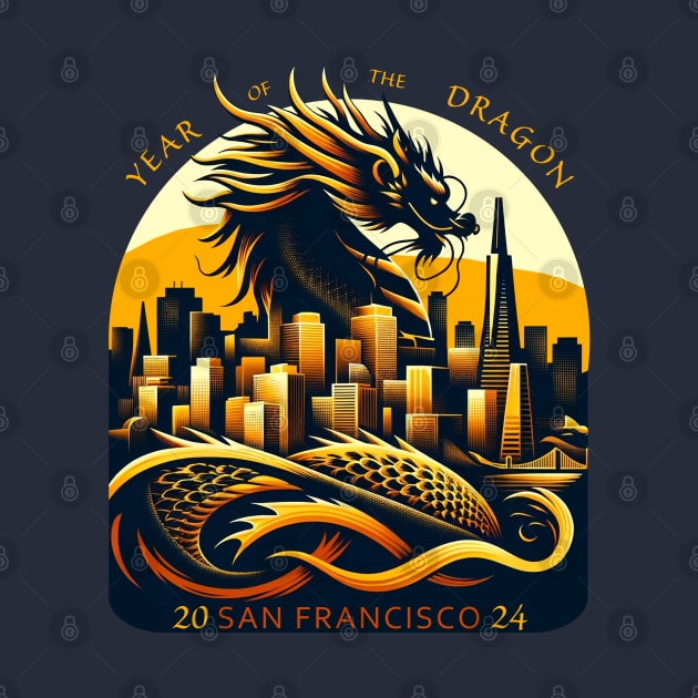 Majestic Dragon Over San Francisco - Year of the Dragon Art 2024 by 2HivelysArt