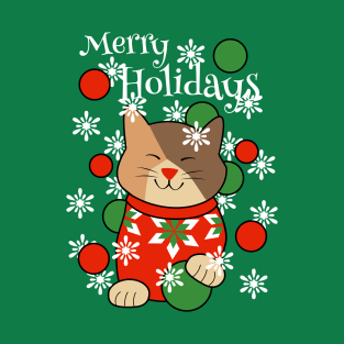 Merry Holidays Sweater Cat T-Shirt