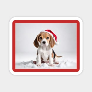 Cute Beagle puppy with Santa hat Magnet