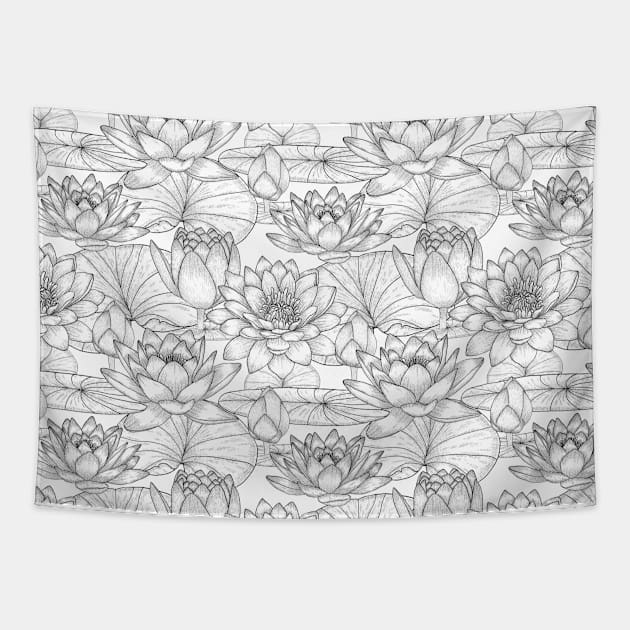 Black and white graphic water lilies pattern Tapestry by Ieva Li ART