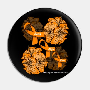 Faith Hope Love Orange Ribbon Multiple Sclerosis Awareness Pin