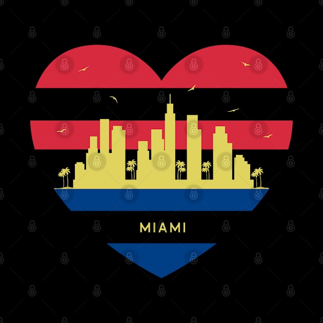 Florida Skyline cityscape Heart Shape Birds Flying Miami by Msafi