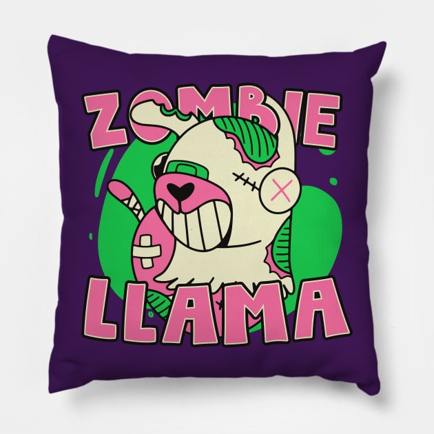 Cute Zombie Llama // Funny Halloween Zombie Animals Pillow by SLAG_Creative