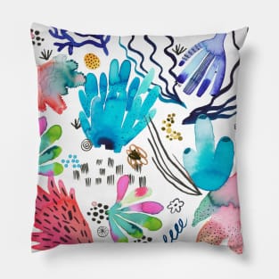 Pocket - Watercolor Coral Reef Multicolored Pillow