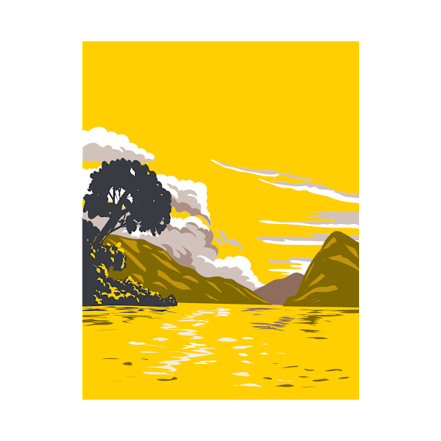 Lake Lugano in Switzerland WPA Art Deco Poster by patrimonio