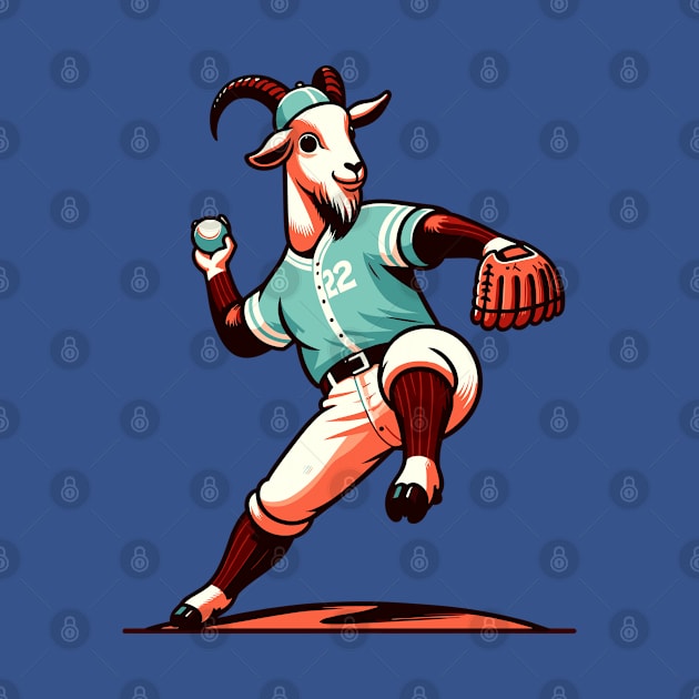 Throwback Goat pitcher - Vintage 1990s Cartoon Style Baseball Art by TimeWarpWildlife