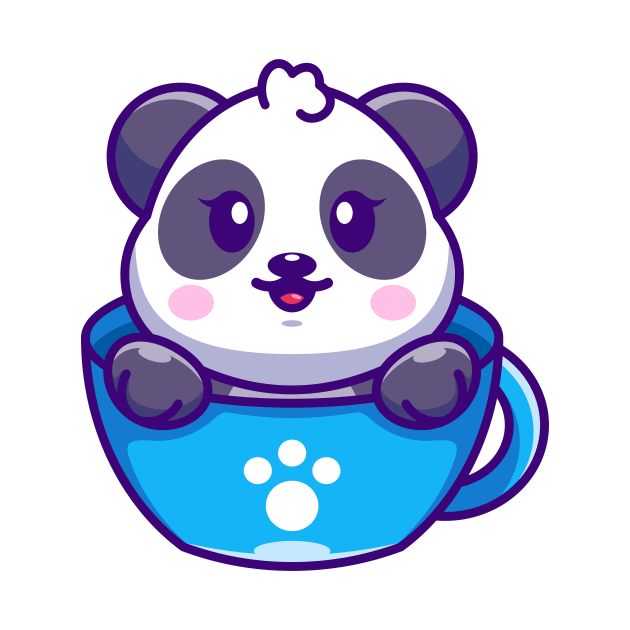 Cute panda on cup coffee cartoon by Wawadzgnstuff