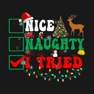 Nice Naughty I Tried Christmas Family Matching T-Shirt