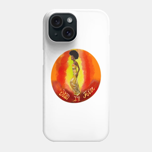 Still I’ll rise -multi coloured colored background - black girl with Afro hair, shimmering gold dress and dark brown skin side profile. Phone Case by Artonmytee