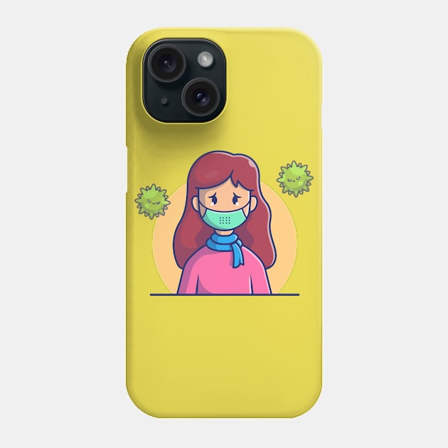 Cute Girl Wear Mask Cartoon Phone Case by Catalyst Labs