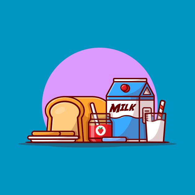 Bread With Strawberry Jam And Milk Cartoon Vector Icon Illustration by Catalyst Labs