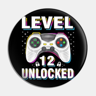 12th Birthday Boy Level 12 Unlocked Video Gamer 12 Years Pin